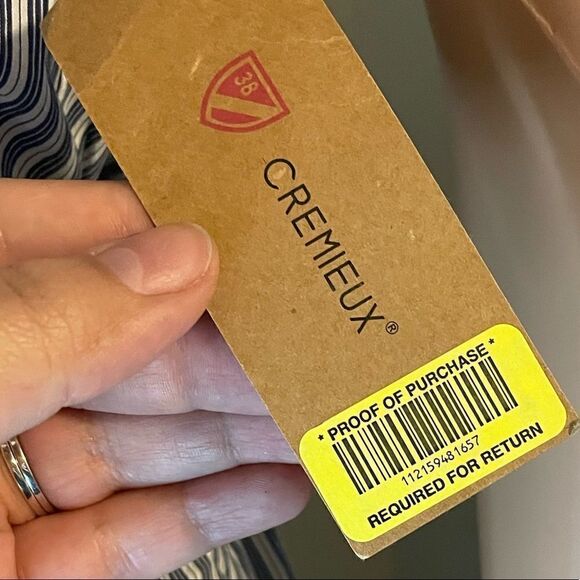 CREMIEUX Off The Shoulder Blue and White Pinstriped Dress - Picture 13 of 14